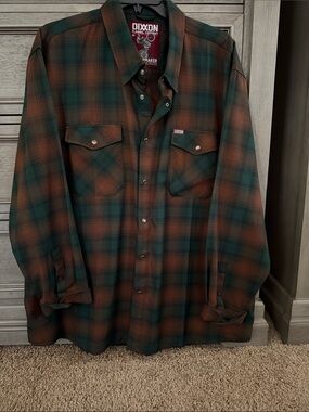 DIXXON Green & Brown Plaid Flannel Shirt Jacket
